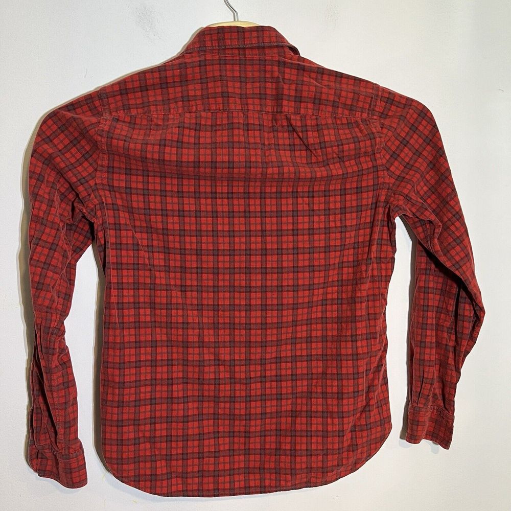 Vince Men's Small Red Plaid Button Up Corduroy Long Sleeve Shirt - Picture 3 of 7